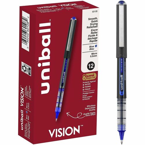 Pen, Uniball, Vision, 0.5 Millimeter, Blue 12/DZ