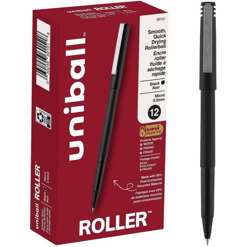 Pen, Uniball, Roller, 0.5 Millimeter, Black 12/DZ