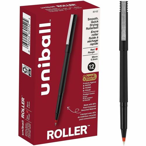 Pen, Uniball, Roller, 0.5 Millimeter, Red 12/DZ