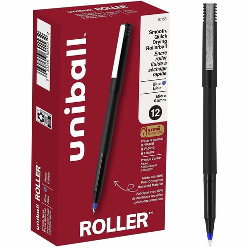 Pen, Uniball, Roller, 0.5 Millimeter, Blue Black 12/DZ