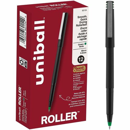 Pen, Uniball, Roller, 0.5 Millimeter, Green 12/DZ