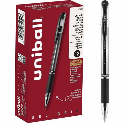 Pen, Gel, Signo, Grip, 0.7 Millimeter, Black 12/DZ