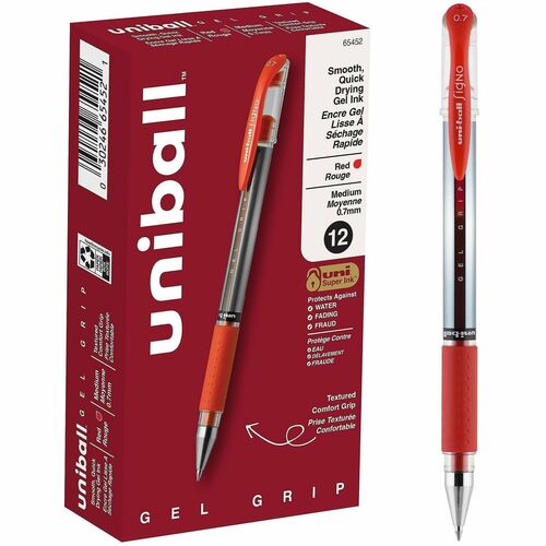 Pen, Gel, Signo, Grip, 0.7 Millimeter, Red 12/DZ
