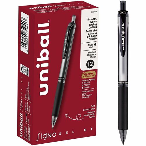 Pen, Gel, Signo, Retractable, 0.7mm, Black 12/DZ
