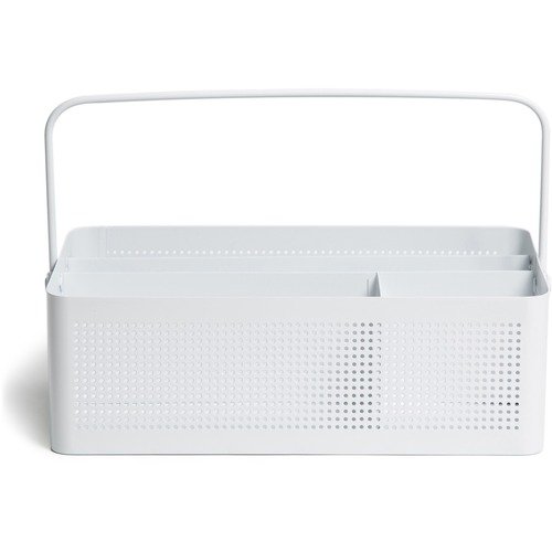 Desk Caddy, With Handle, Perforated Metal, White