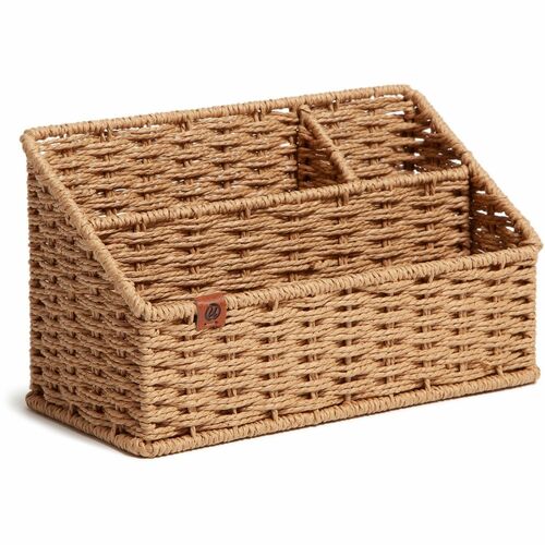 Desk Organizer, 3 Compartments, Woven, Brown