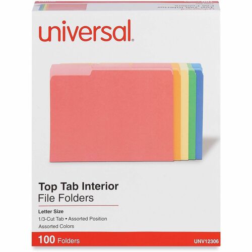 Folder, Interior, 1/3 Cut, Letter, Assorted 100/BX