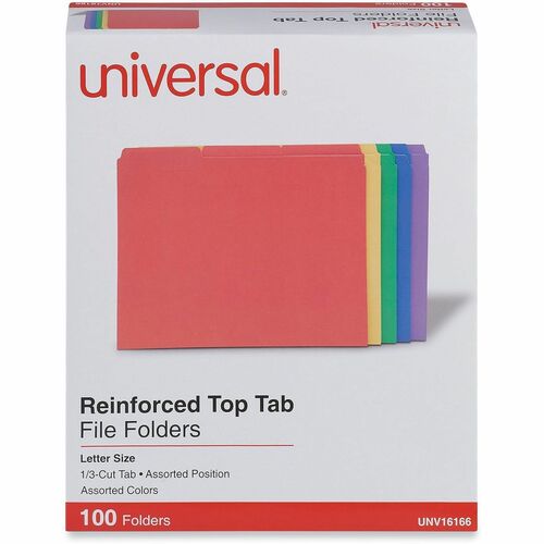 Folder, 1/3 Cut, Reinforced, Letter, Assorted 100/BX