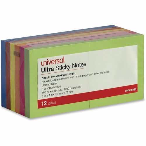 Note, Ultrasticky, 3x3, 12, Ast 12/PK