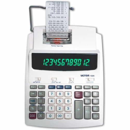 Calculator, Thermal Printing, 12 Digit, XL Keys, LED Display, White