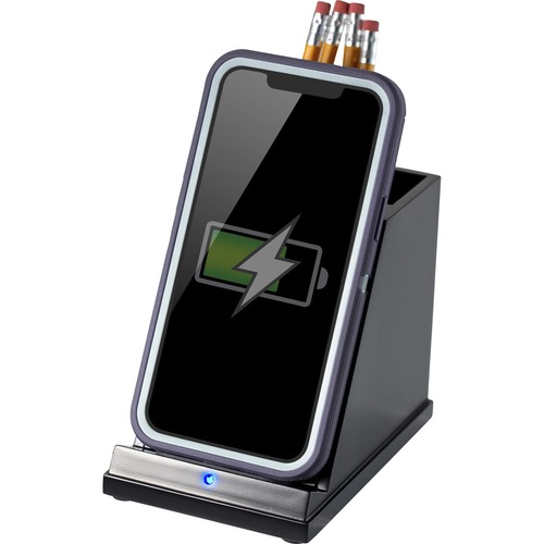 Phone Charger, with Pencil Cup, Wireless, 4.6"x5.4"x3.7", Black