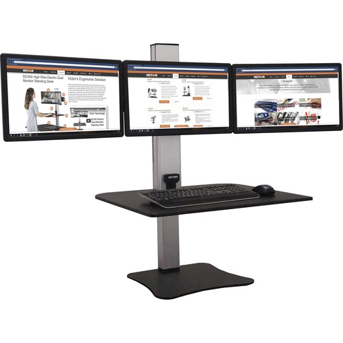Standing Desk, 3-Monitor Cap, 28"x23"x20-52-1/2", Black/Aluminum