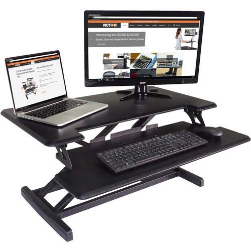 Desk Riser, Adjustable, With Keyboard Tray, 32-1/2"x18"x19", Black
