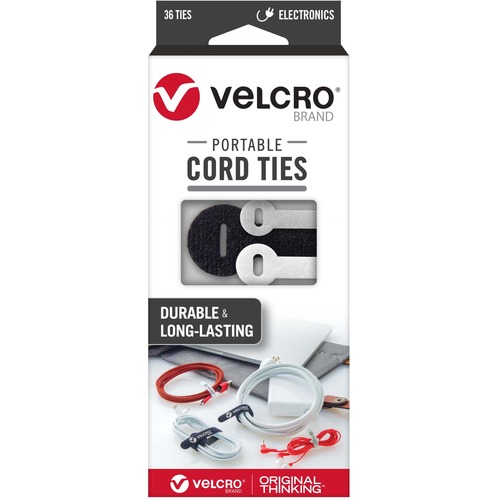 Cord Ties, Portable, Hook/Loop, Ast 36/PK