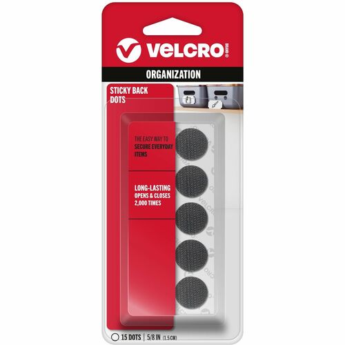 Velcro Sticky Dots. 5/8 Inch Circles. Black. 15 Ct 15/PK