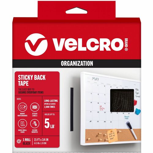Tape, Stickback, Hook & Loop, Black