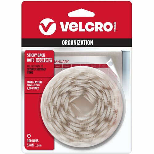 Sticky Back Tape, Round Coins, 5/8" Size, White 100/PK
