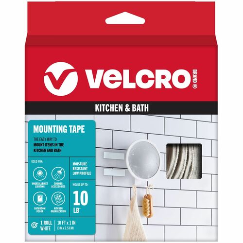 Fastener Tape, Hook/Loop, Water-Resistant, 1" x 10 Foot, White