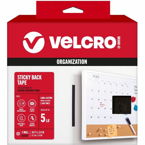 Tape, Stickback, Hook & Loop, Black