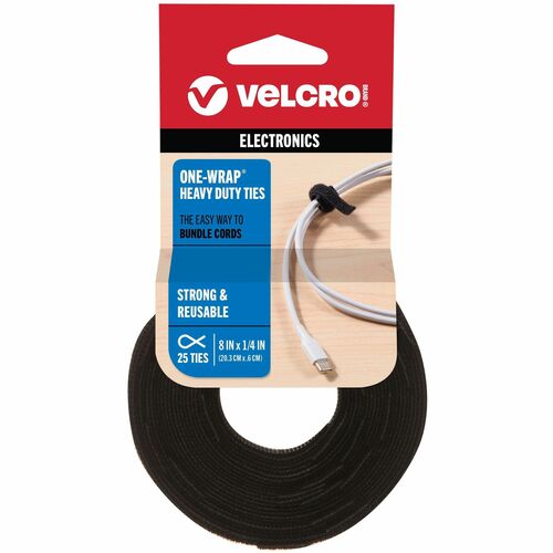 Fastener, 8" Strap, Black 25/PK