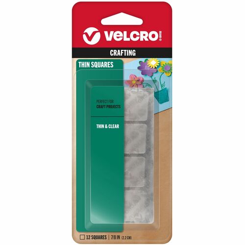 Velcro Thin Fasteners. 7/8 Inch Squares. Clear. 12/PK