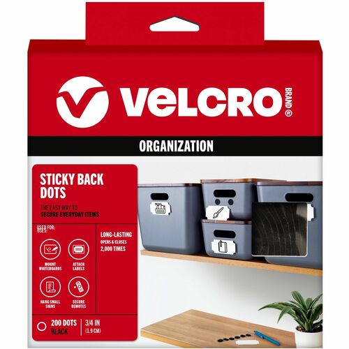 Sticky-Back Fasteners, Coins, Black 200/BX