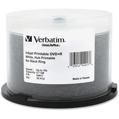 DVD+R, 4.7 GB, Hub Print, Inkjet 50/PK