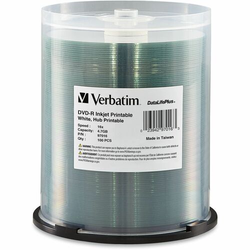 DVD-R, Printable, Inkjet, White, Spindle 100/PK