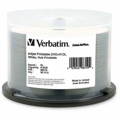 DVD+R, DL, Printable, Hub, Inkjet, White 50/PK