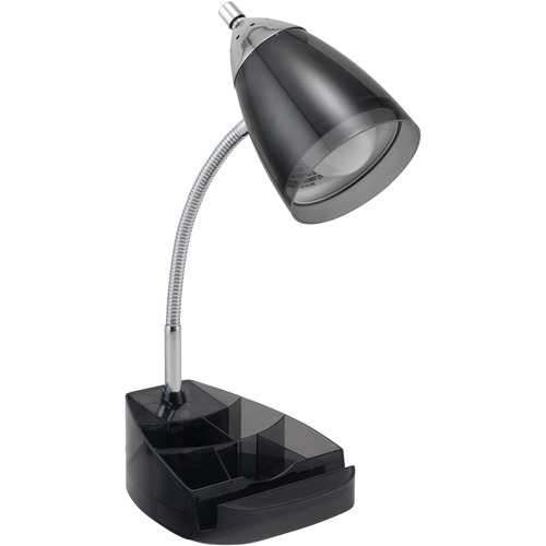 Lamp, Desk, 10 Watt LED, With 2 Outlets/Organizer, Black/Chrome
