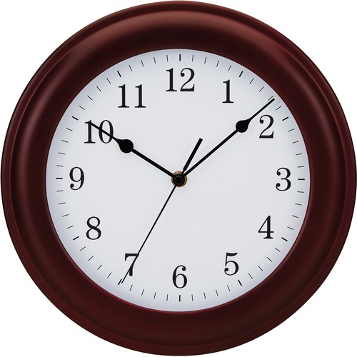 Clock, Wall, Wood, 12" Dia, Mahogany Case