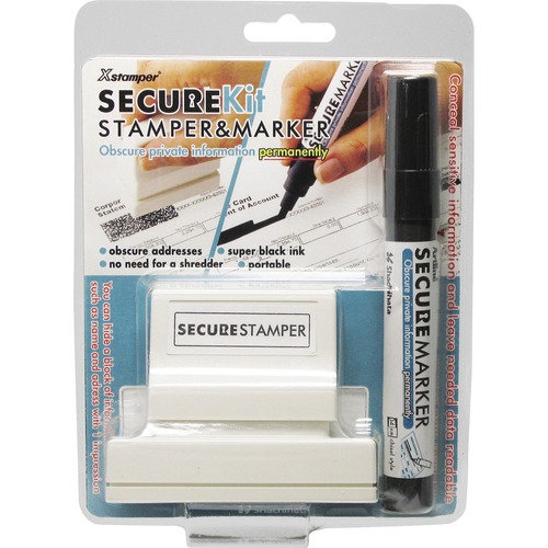 Security Stamp Kit, Large, with Marker, 1"x2-13/16", Black