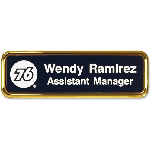 Name Badge with Logo, 1"x3", Gold Frame