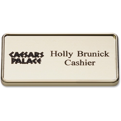 Name Badge With Logo, 1-1/2" x 3", Gold Frame