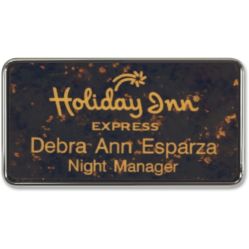 Name Badge With Logo, 1-1/2" x 3", Silver Frame