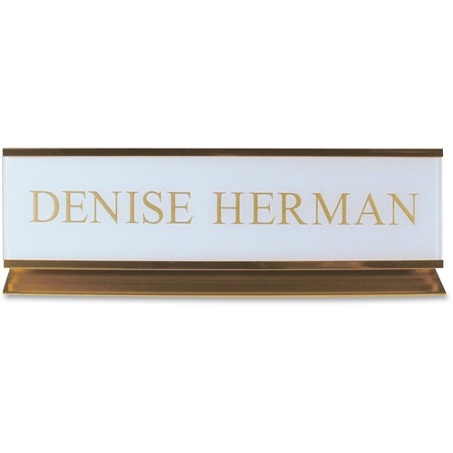Pedestal Aluminum Desk Sign, 2" x 8", Gold Frame