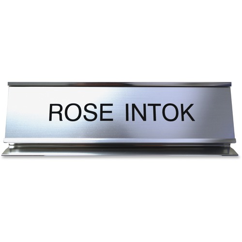 Pedestal Aluminum Desk Sign, 2' x 8", Silver Frame