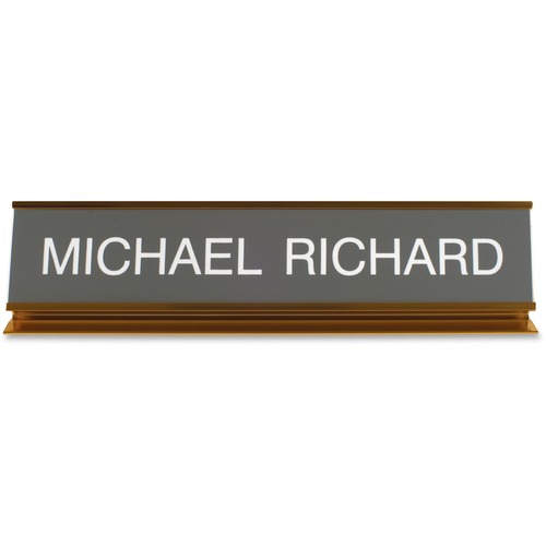 Pedestal Aluminum Desk Sign, 2" x 10", Gold Frame