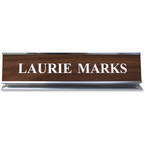Pedestal Aluminum Desk Sign, 2" x 10", Silver Frame