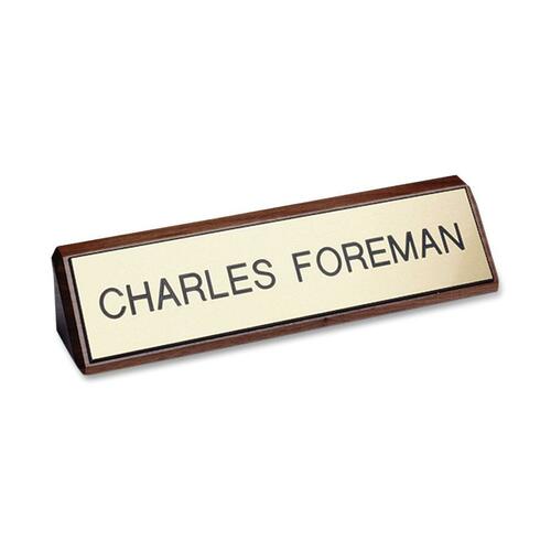 Nameplate, Customizable, Plastic, Wood Backing, 2" x 8", Woodgrain