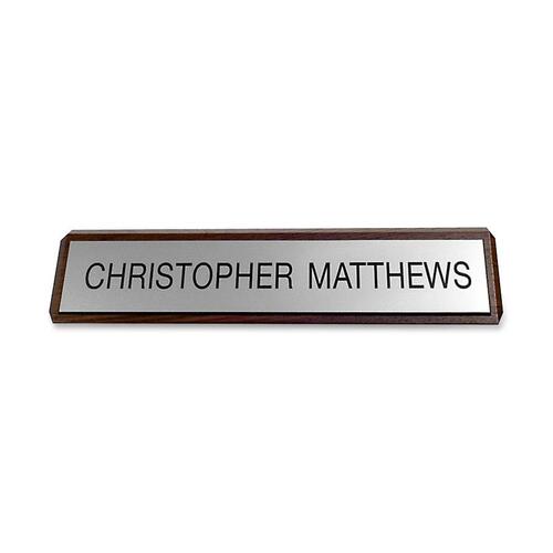 Nameplate, Customizable, Plastic, Wood Backing, 2" x 10", Woodgrain