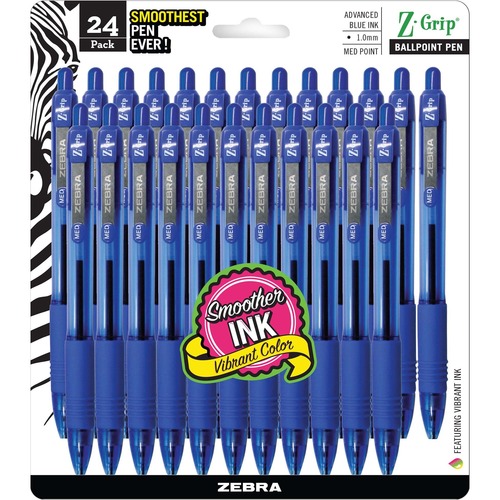 Pen, Z Grip, Ballpoint, Retractable, 1.0, Blue, Black 24/PK