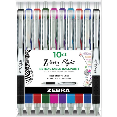 Z-Grip Pen, Retractable, Rubber Grip, 1.2mm, Bold Point, AST 10/PK