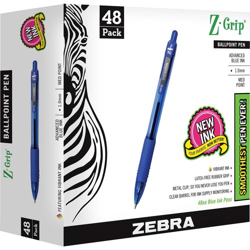 Pen, Zebra Grip, Ballpoint, Retractable, 1.0, Blue, Beige 48/PK