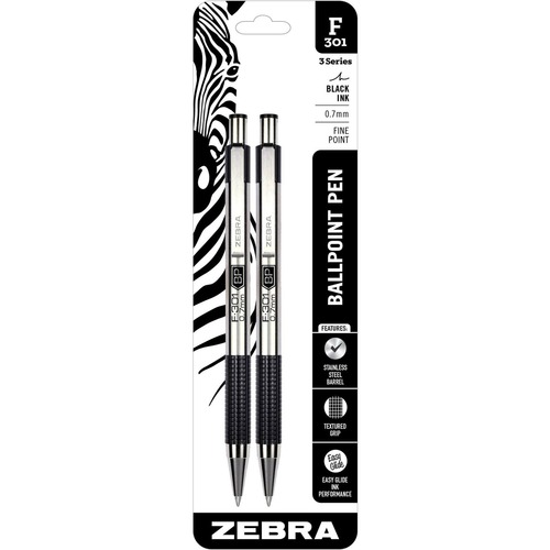 Pen, Ballpoint, Retractable, F301, Black 2/PK