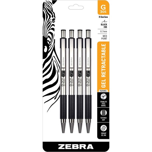 Pen, Gel, Retractable, 0.7 Millimeter, Black 4/PK