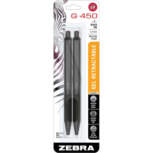 Pen, Gel, Retractable, 0.7 Millimeter, Black 2/PK