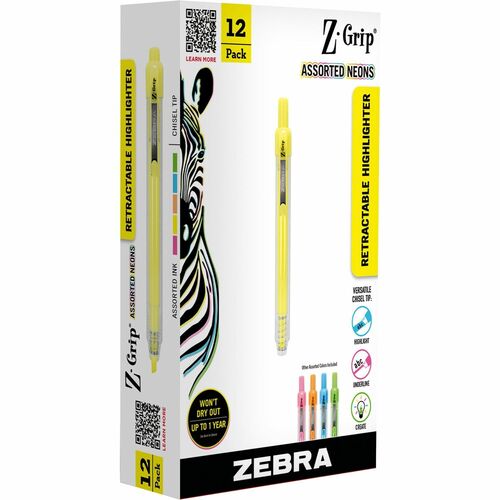 Highlighter, Retractable, Assorted Neon, Dozen 12/DZ