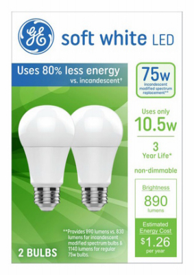 2PK 10.5W A19 MB Bulb