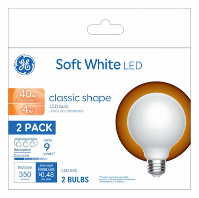 GE 2PK 4W WHT G25 Bulb